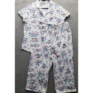 Aria 2 Piece Pajama Set Womens M Multi Floral Short Sleeve Collared Button Front